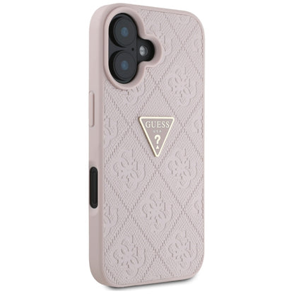 Husa pentru Apple iPhone 16, Guess, Hot Stamp 4G Pattern Triangle Logo, Roz