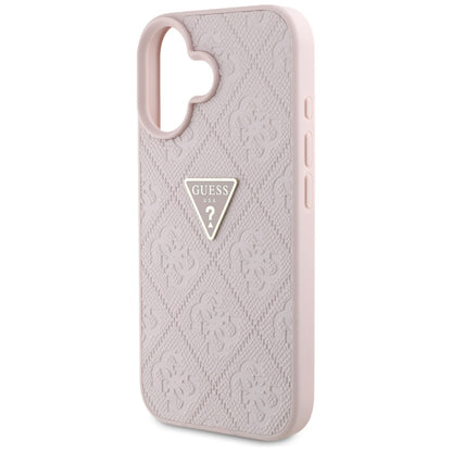 Husa pentru Apple iPhone 16, Guess, Hot Stamp 4G Pattern Triangle Logo, Roz