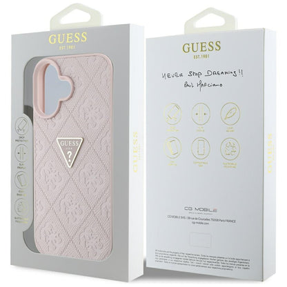 Husa pentru Apple iPhone 16, Guess, Hot Stamp 4G Pattern Triangle Logo, Roz