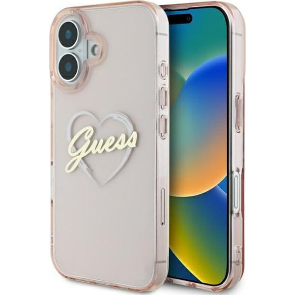 Husa pentru Apple iPhone 16, Guess, IML Heart, Roz