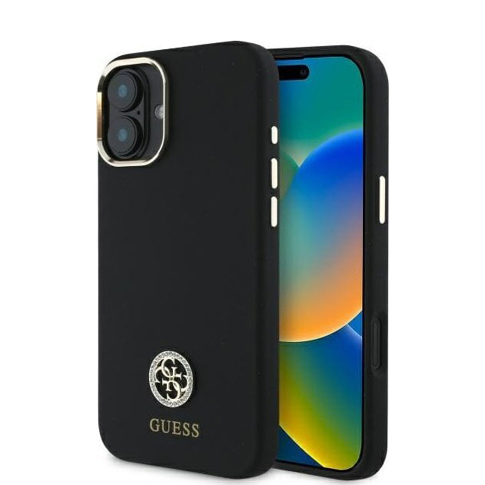 Husa pentru Apple iPhone 16, Guess, Logo Strass 4G, Neagra