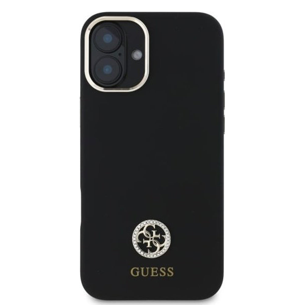 Husa pentru Apple iPhone 16, Guess, Logo Strass 4G, Neagra
