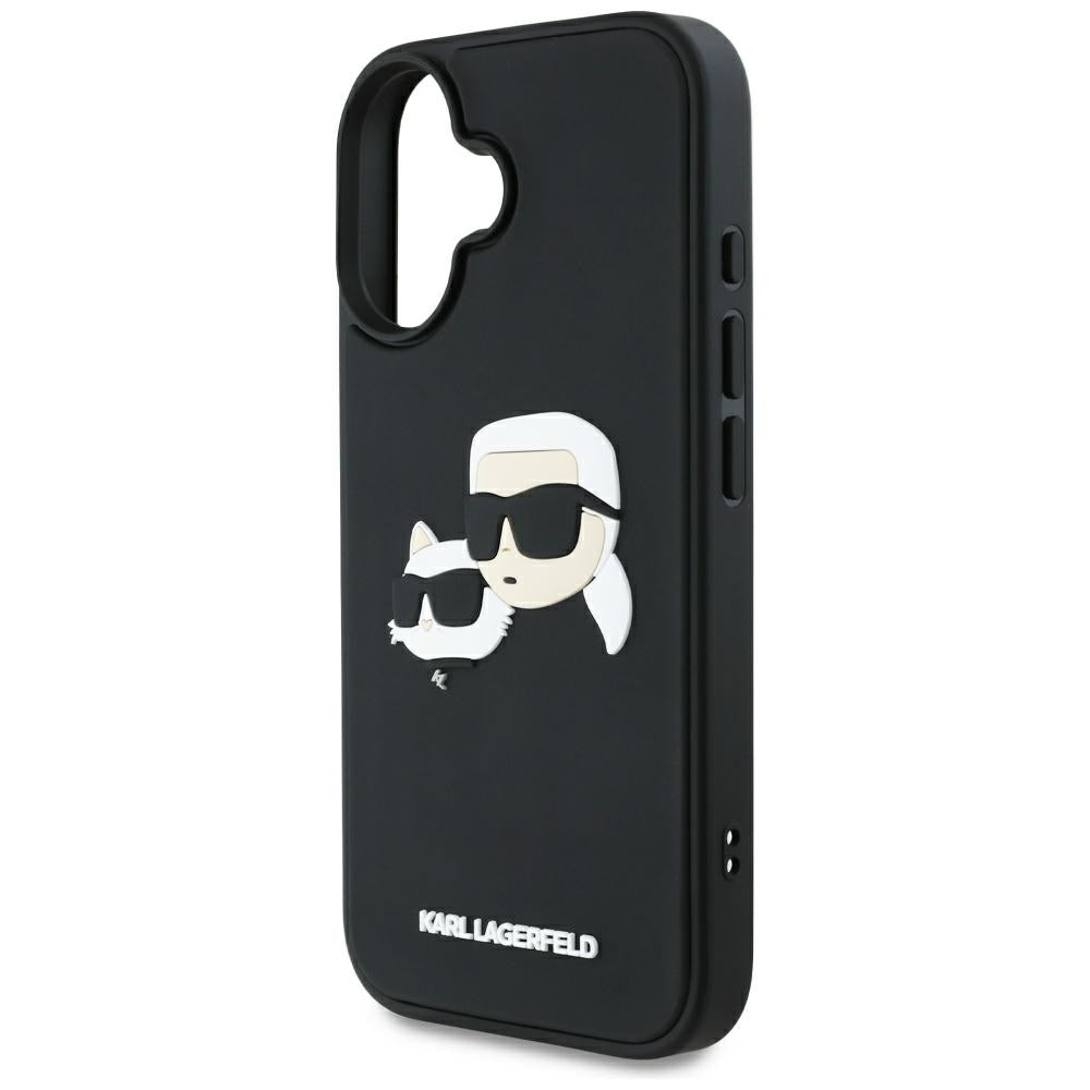 Husa pentru Apple iPhone 16, Karl Lagerfeld, 3D Rubber Karl & Choupette, Neagra