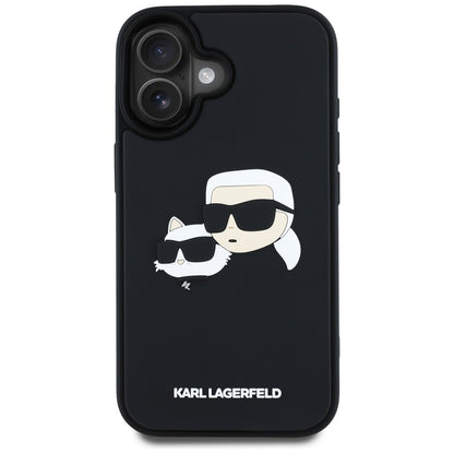 Husa pentru Apple iPhone 16, Karl Lagerfeld, 3D Rubber Karl & Choupette, Neagra