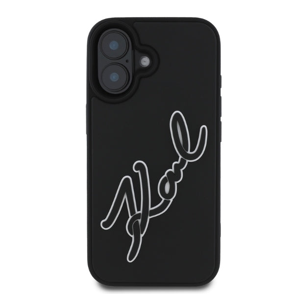 Husa pentru Apple iPhone 16, Karl Lagerfeld, 3D Rubber Signature, Neagra