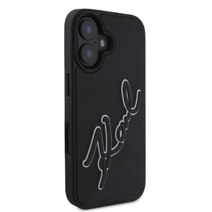 Husa pentru Apple iPhone 16, Karl Lagerfeld, 3D Rubber Signature, Neagra
