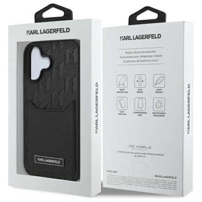 Husa pentru Apple iPhone 16, Karl Lagerfeld, Cardslots Monogram, Neagra