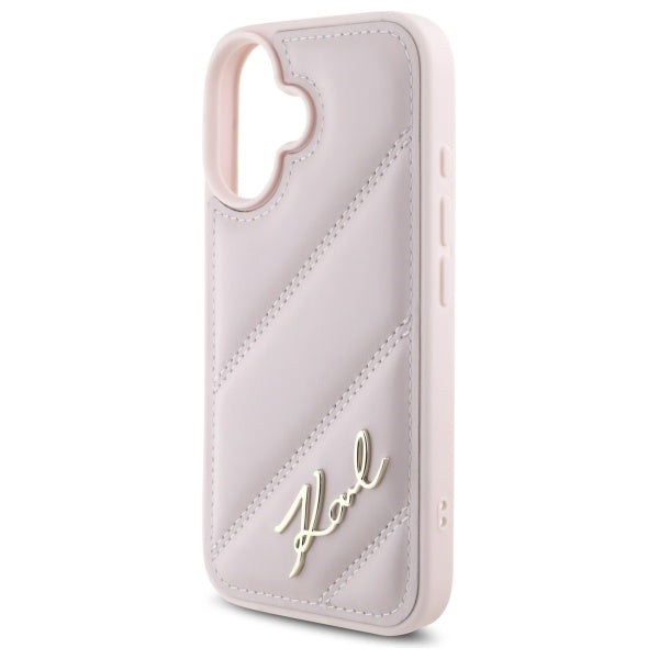 Husa pentru Apple iPhone 16, Karl Lagerfeld, Diagonal Quilted Script, Roz