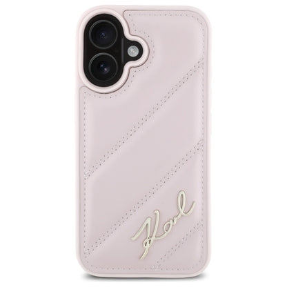 Husa pentru Apple iPhone 16, Karl Lagerfeld, Diagonal Quilted Script, Roz
