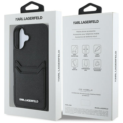 Husa pentru Apple iPhone 16, Karl Lagerfeld, Grained Cardslots, Neagra