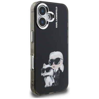 Husa pentru Apple iPhone 16, Karl Lagerfeld, IML Aquarelle Logo Karl & Choupette, Neagra