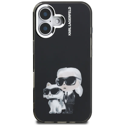 Husa pentru Apple iPhone 16, Karl Lagerfeld, IML Aquarelle Logo Karl & Choupette, Neagra