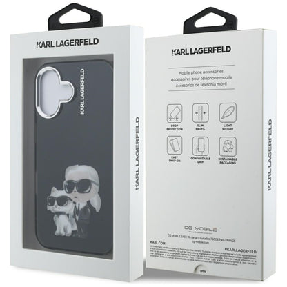 Husa pentru Apple iPhone 16, Karl Lagerfeld, IML Aquarelle Logo Karl & Choupette, Neagra