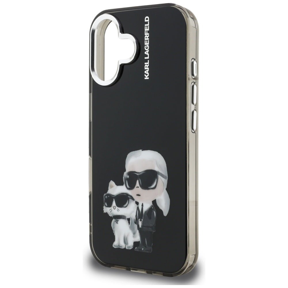 Husa pentru Apple iPhone 16, Karl Lagerfeld, IML Aquarelle Logo Karl & Choupette, Neagra