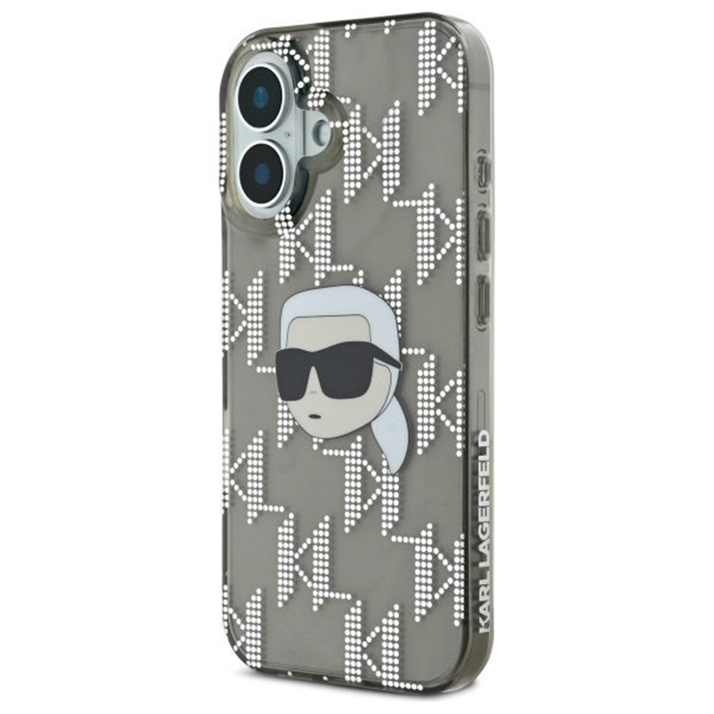 Husa pentru Apple iPhone 16, Karl Lagerfeld, IML Luxury Electroplated Karl's Head, Neagra