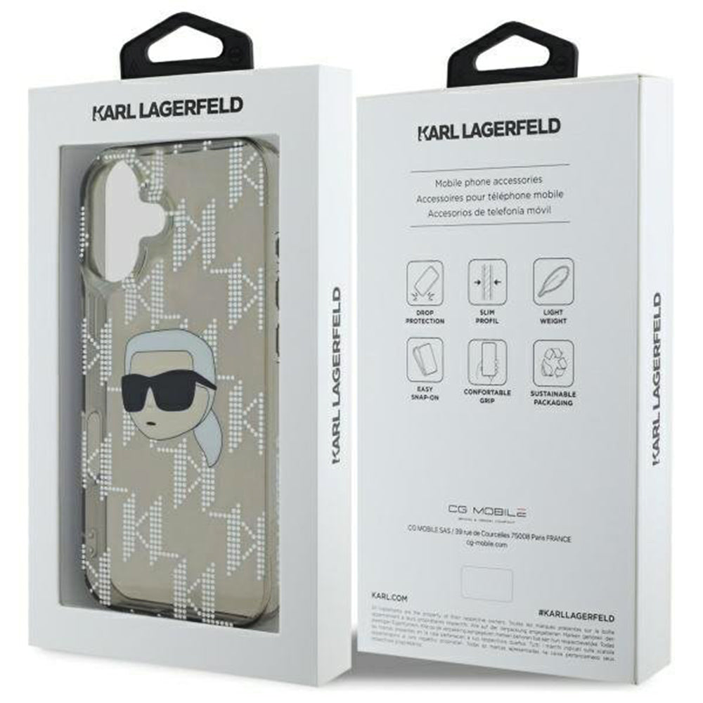 Husa pentru Apple iPhone 16, Karl Lagerfeld, IML Luxury Electroplated Karl's Head, Neagra