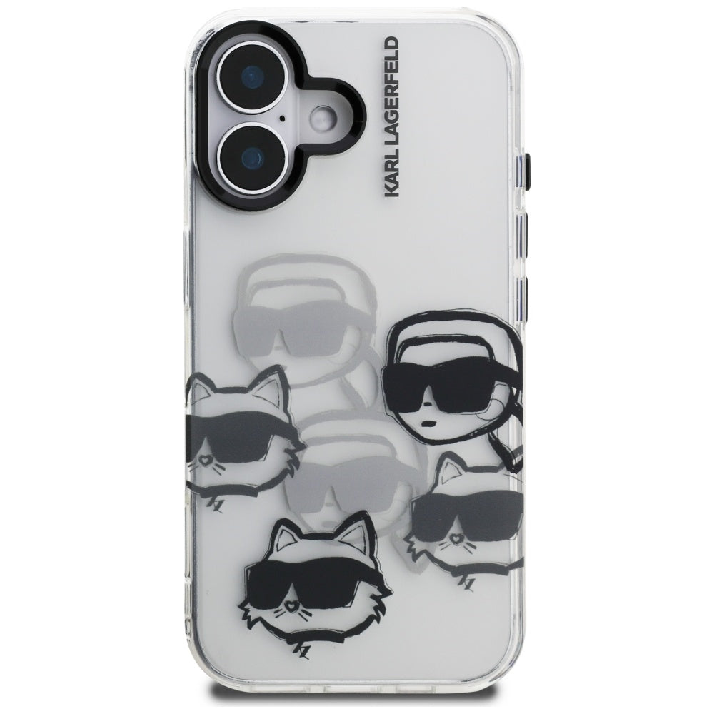 Husa pentru Apple iPhone 16, Karl Lagerfeld, IML Luxury Multi Head Pattern, Transparenta