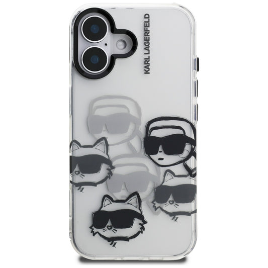Husa pentru Apple iPhone 16, Karl Lagerfeld, IML Luxury Multi Head Pattern, Transparenta