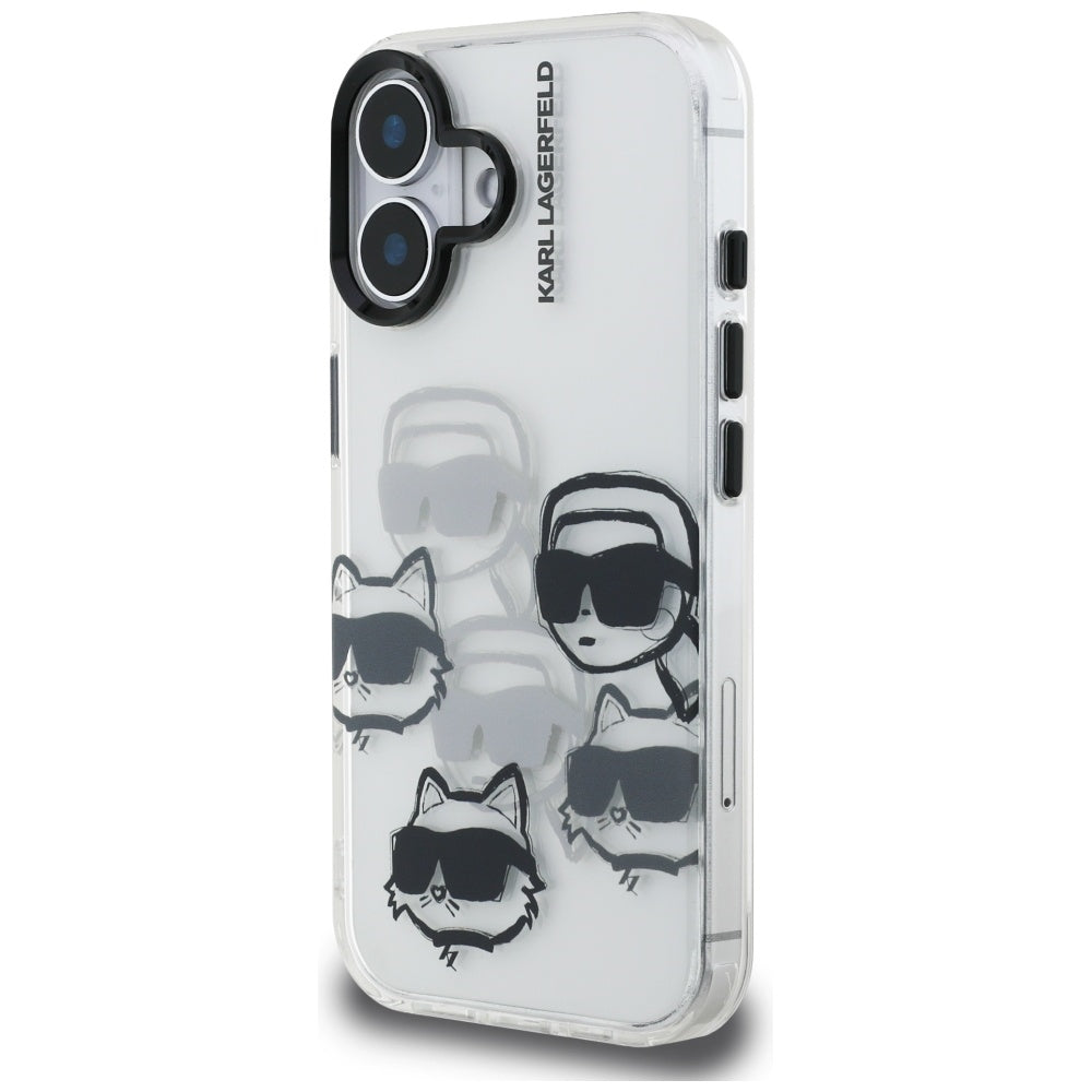 Husa pentru Apple iPhone 16, Karl Lagerfeld, IML Luxury Multi Head Pattern, Transparenta