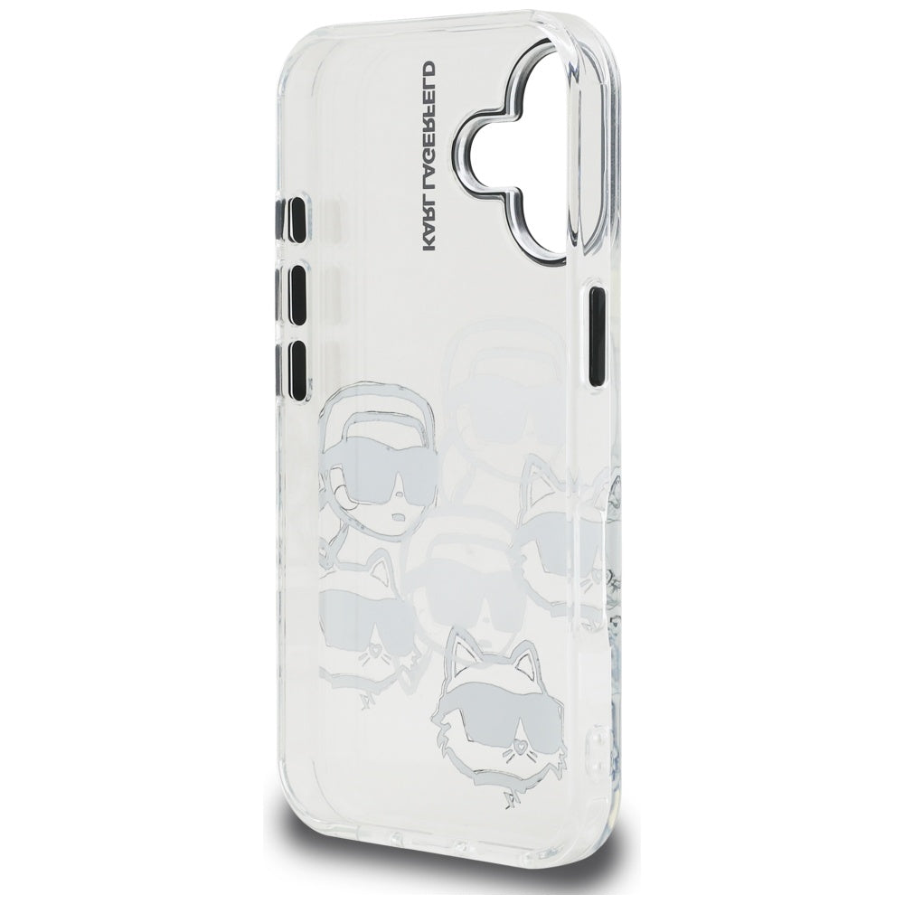 Husa pentru Apple iPhone 16, Karl Lagerfeld, IML Luxury Multi Head Pattern, Transparenta