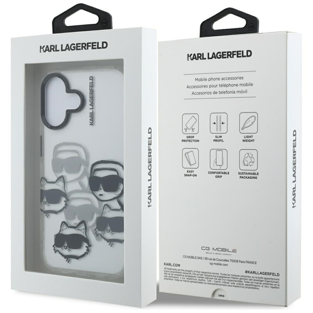 Husa pentru Apple iPhone 16, Karl Lagerfeld, IML Luxury Multi Head Pattern, Transparenta