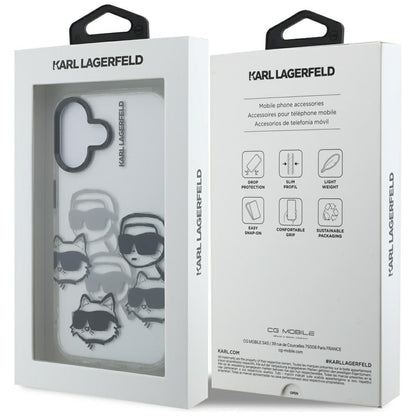 Husa pentru Apple iPhone 16, Karl Lagerfeld, IML Luxury Multi Head Pattern, Transparenta