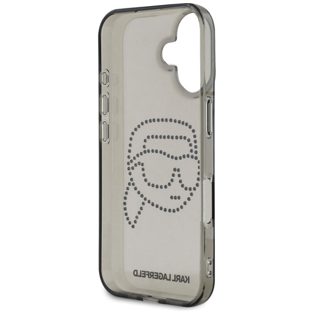 Husa pentru Apple iPhone 16, Karl Lagerfeld, IML Rhinestones Karl's Head, Neagra