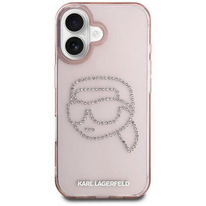 Husa pentru Apple iPhone 16, Karl Lagerfeld, IML Rhinestones Karl's Head, Roz