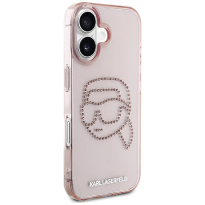 Husa pentru Apple iPhone 16, Karl Lagerfeld, IML Rhinestones Karl's Head, Roz