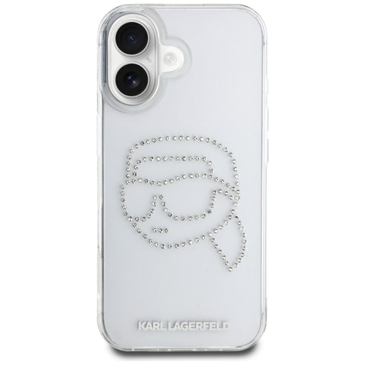 Husa pentru Apple iPhone 16, Karl Lagerfeld, IML Rhinestones Karl's Head, Transparenta