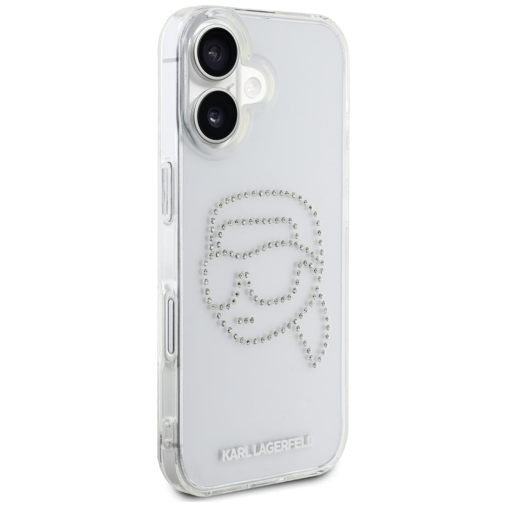 Husa pentru Apple iPhone 16, Karl Lagerfeld, IML Rhinestones Karl's Head, Transparenta