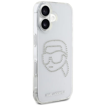 Husa pentru Apple iPhone 16, Karl Lagerfeld, IML Rhinestones Karl's Head, Transparenta