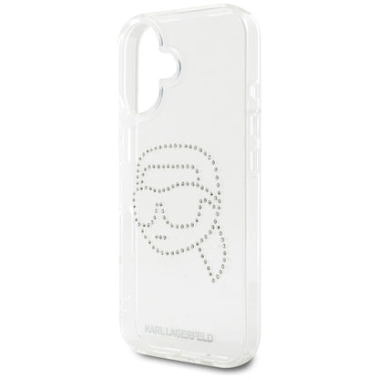 Husa pentru Apple iPhone 16, Karl Lagerfeld, IML Rhinestones Karl's Head, Transparenta