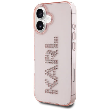 Husa pentru Apple iPhone 16, Karl Lagerfeld, IML Rhinestones Pink Logo, Roz