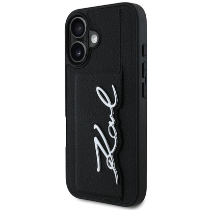 Husa pentru Apple iPhone 16, Karl Lagerfeld, Metal Signature, Neagra