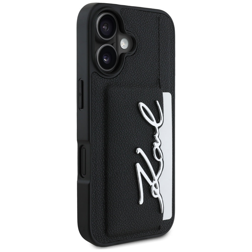 Husa pentru Apple iPhone 16, Karl Lagerfeld, Metal Signature, Neagra