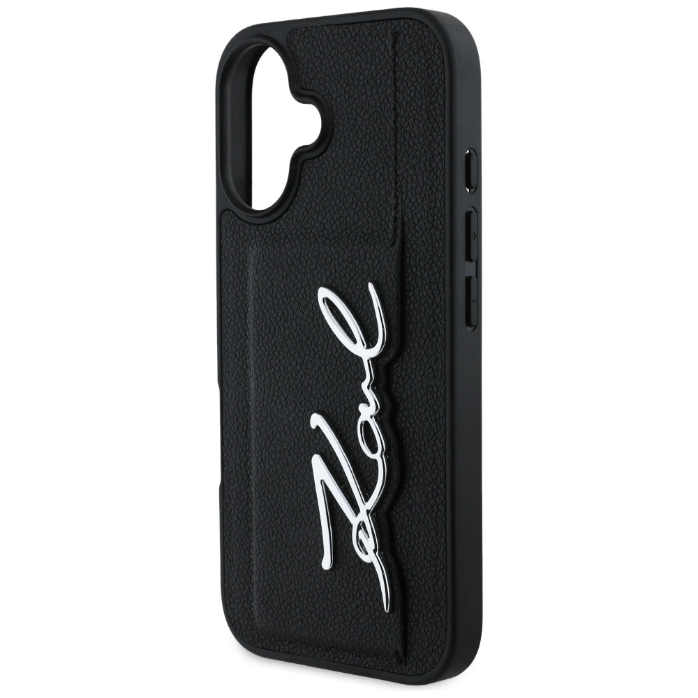Husa pentru Apple iPhone 16, Karl Lagerfeld, Metal Signature, Neagra