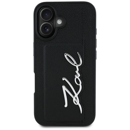 Husa pentru Apple iPhone 16, Karl Lagerfeld, Metal Signature, Neagra