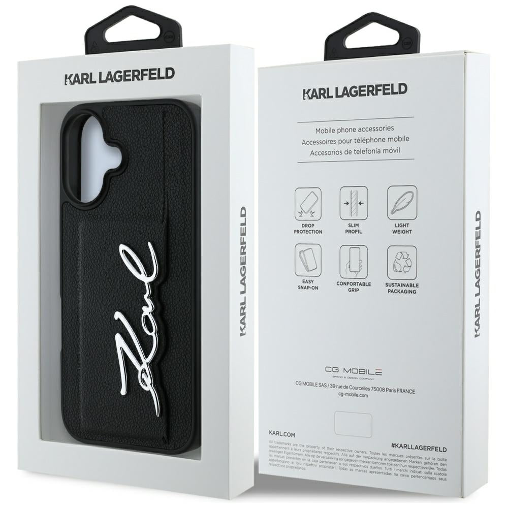 Husa pentru Apple iPhone 16, Karl Lagerfeld, Metal Signature, Neagra