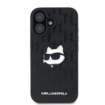 Husa pentru Apple iPhone 16, Karl Lagerfeld, Monogram Choupette's Head, Neagra