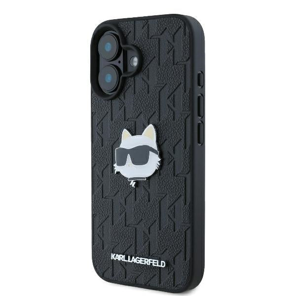 Husa pentru Apple iPhone 16, Karl Lagerfeld, Monogram Choupette's Head, Neagra