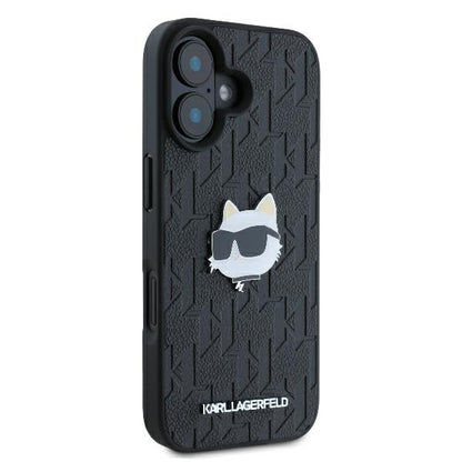 Husa pentru Apple iPhone 16, Karl Lagerfeld, Monogram Choupette's Head, Neagra