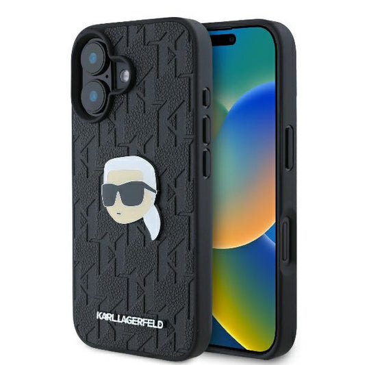Husa pentru Apple iPhone 16, Karl Lagerfeld, Monogram Karl's Head, Neagra