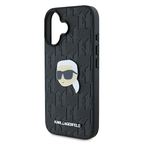 Husa pentru Apple iPhone 16, Karl Lagerfeld, Monogram Karl's Head, Neagra