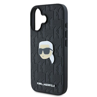 Husa pentru Apple iPhone 16, Karl Lagerfeld, Monogram Karl's Head, Neagra