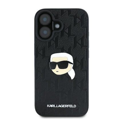 Husa pentru Apple iPhone 16, Karl Lagerfeld, Monogram Karl's Head, Neagra