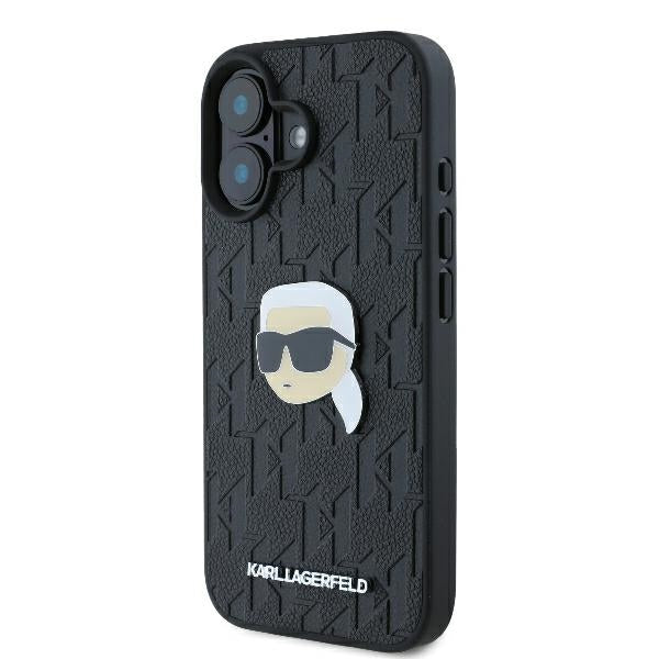 Husa pentru Apple iPhone 16, Karl Lagerfeld, Monogram Karl's Head, Neagra