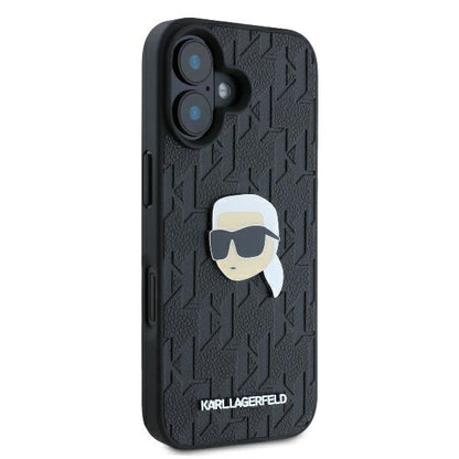 Husa pentru Apple iPhone 16, Karl Lagerfeld, Monogram Karl's Head, Neagra