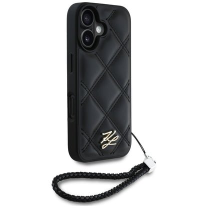 Husa pentru Apple iPhone 16, Karl Lagerfeld, Quilted Initial Logo & Chain Strap, Neagra