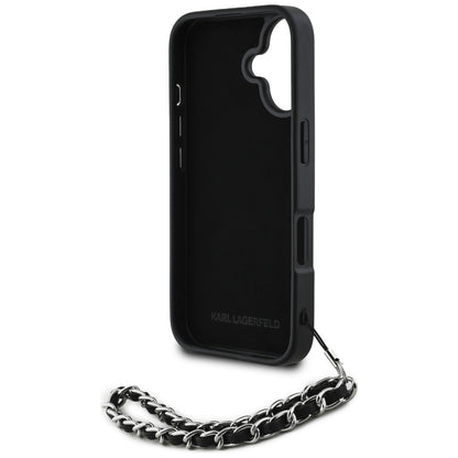 Husa pentru Apple iPhone 16, Karl Lagerfeld, Saffiano Crystals & Charm, Neagra